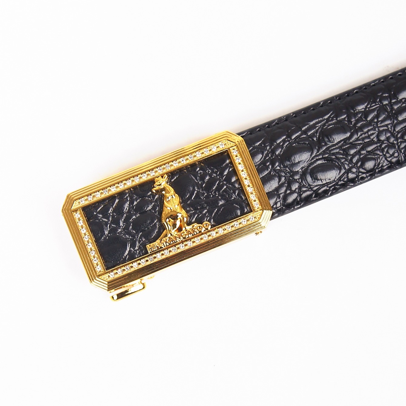 Men'S Formal Wear Belt - Luxury Gold Plated Rhinestone Automatic Buckle