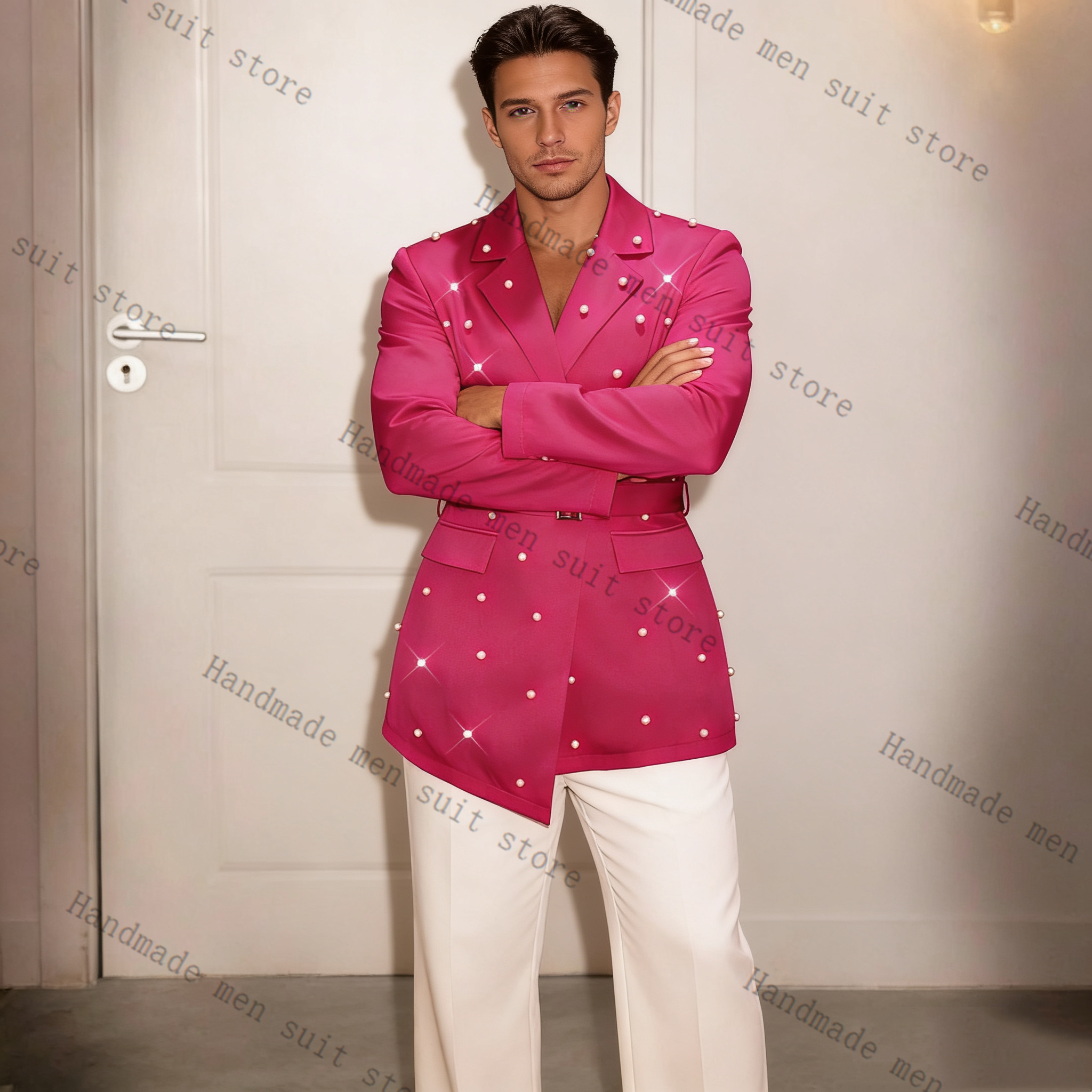 Pearls Pink Men Suit Set 2 Pie – обзор и цена Men'S Formal Wear Belt