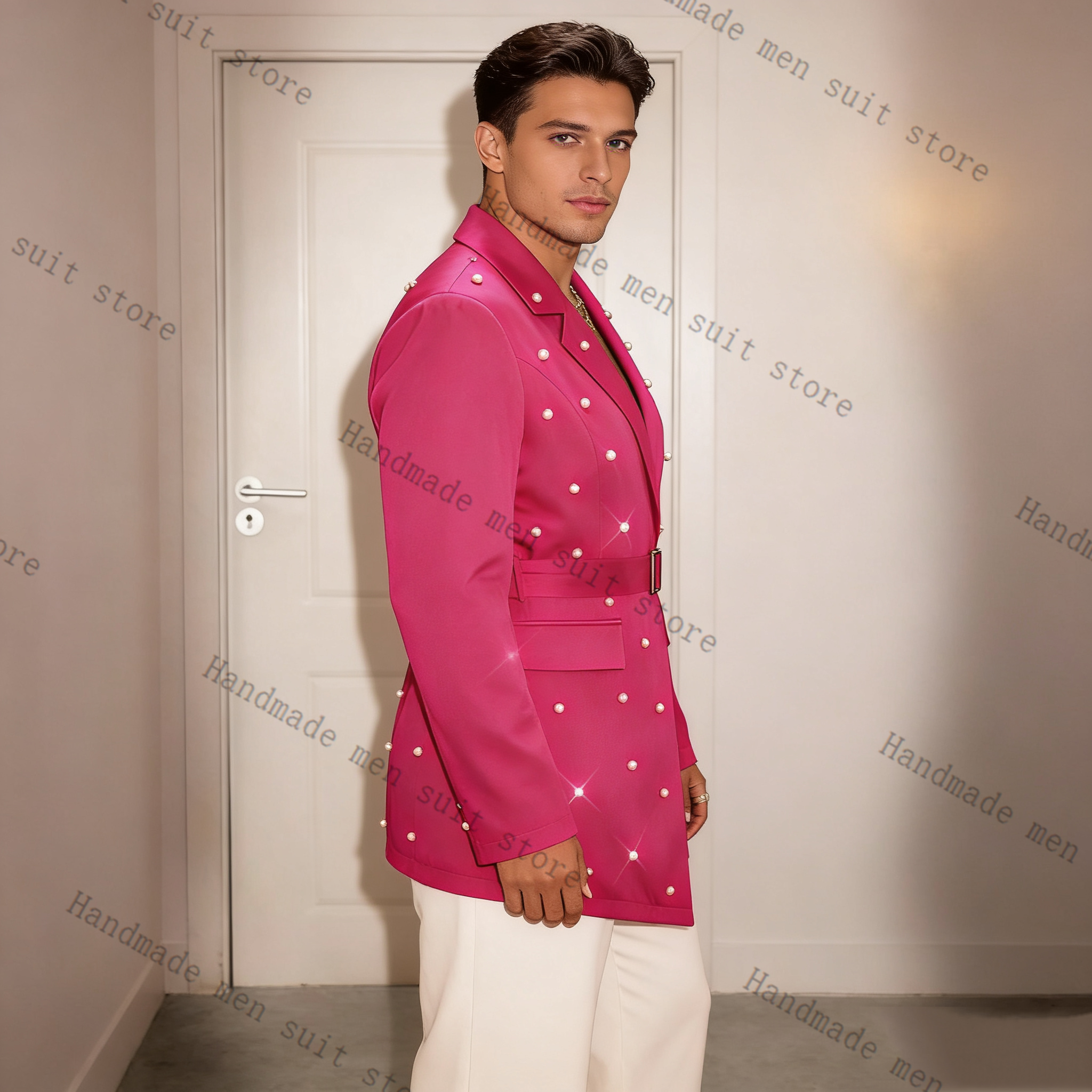 Pearls Pink Men Suit Set 2 Pie – обзор и цена Men'S Formal Wear Belt