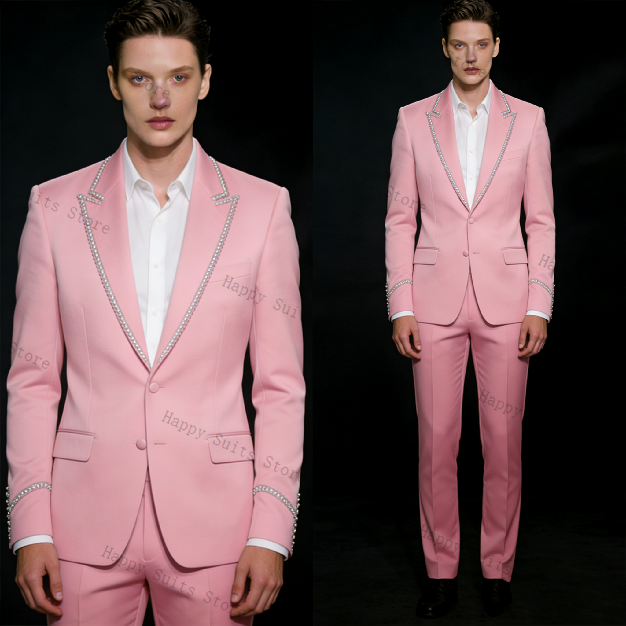 Pink Shiny Men Suit Set 2 Pcs  – обзор и цена Formal Wear Jersey For Men