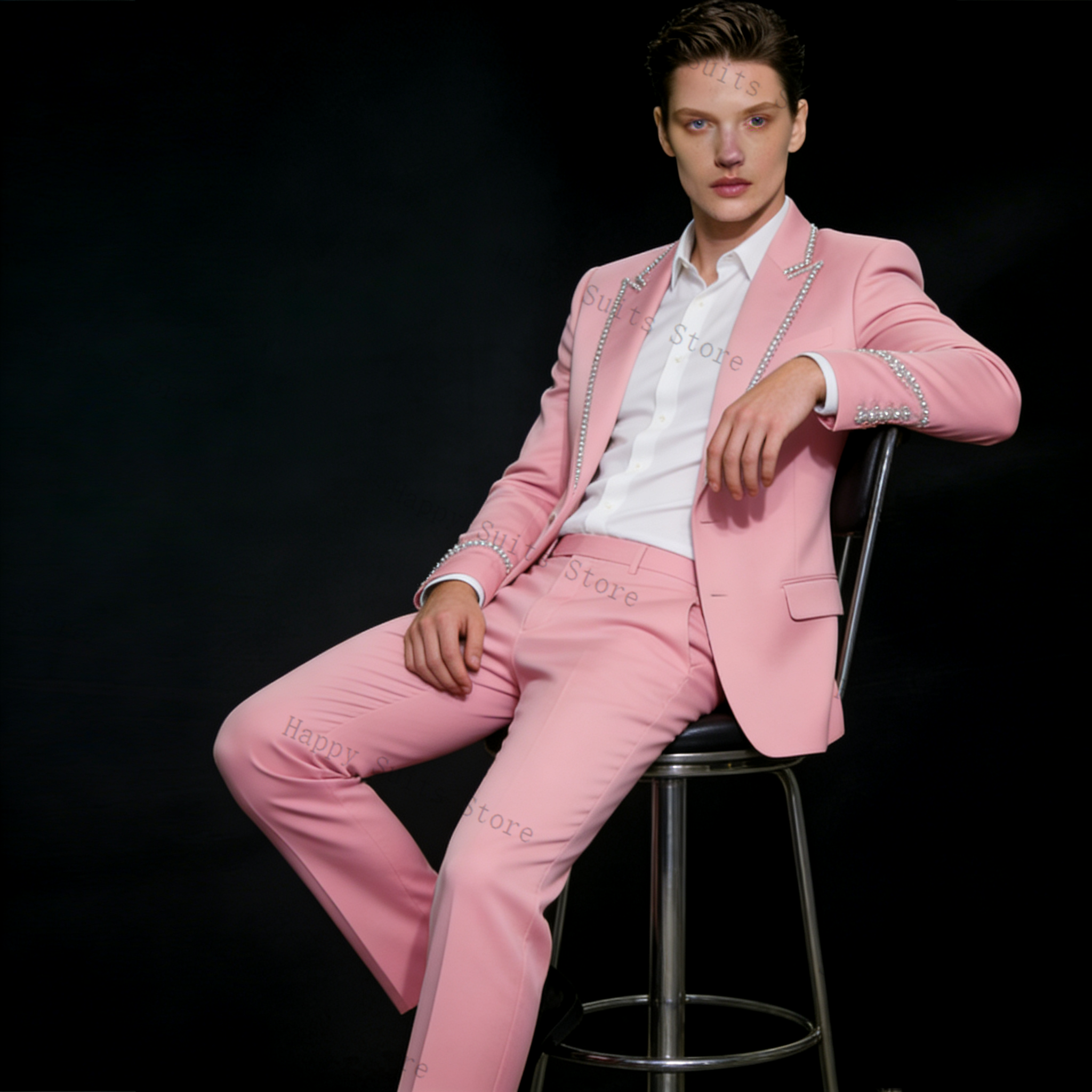 Pink Shiny Men Suit Set 2 Pcs  – обзор и цена Formal Wear Jersey For Men