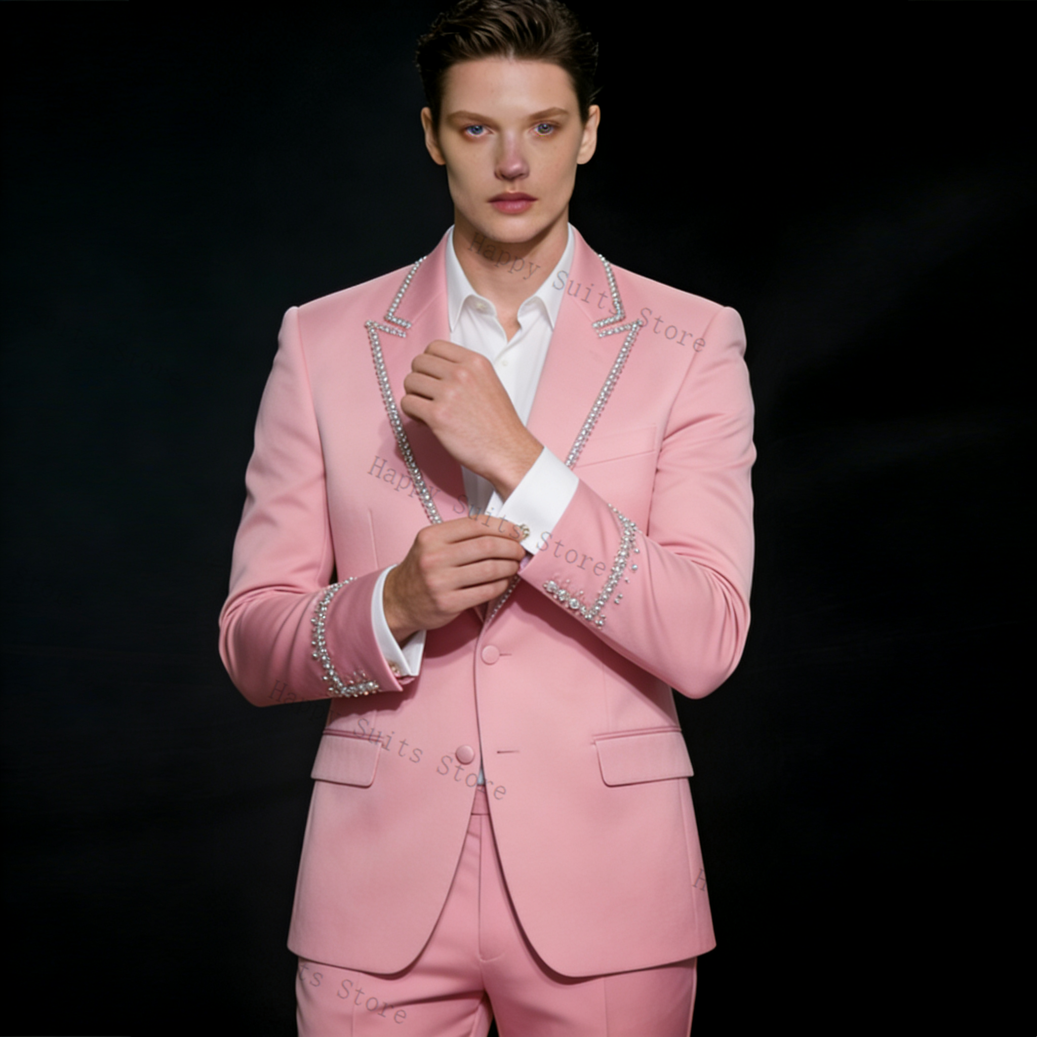 Pink Shiny Men Suit Set 2 Pcs  – обзор и цена Formal Wear Jersey For Men