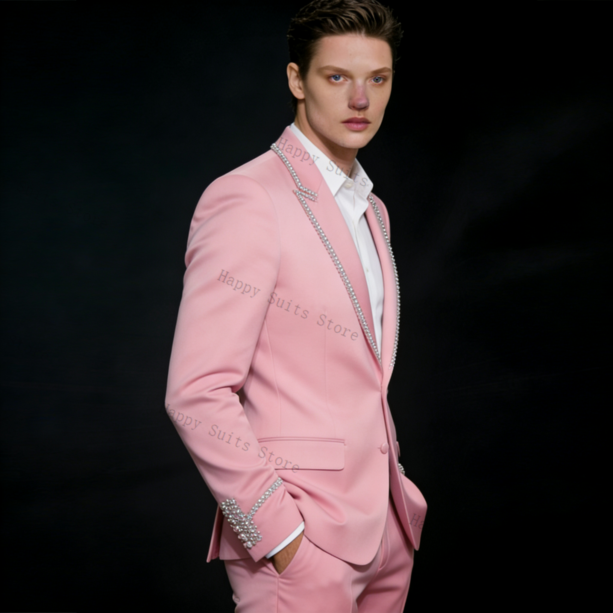 Pink Shiny Men Suit Set 2 Pcs  – обзор и цена Formal Wear Jersey For Men