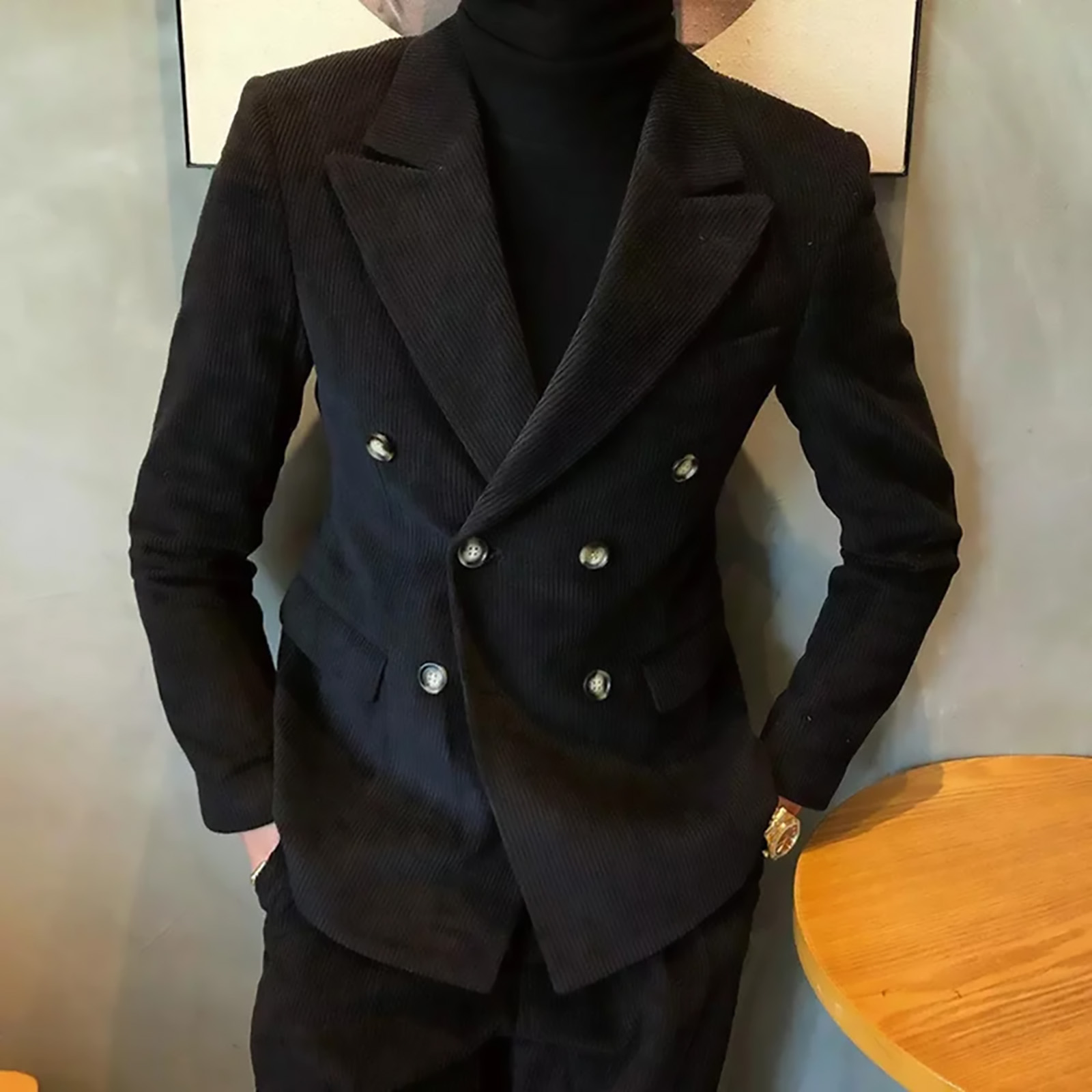 Corduroy Casual Peaked Lapel S – обзор и цена Men Formal Wear Coat