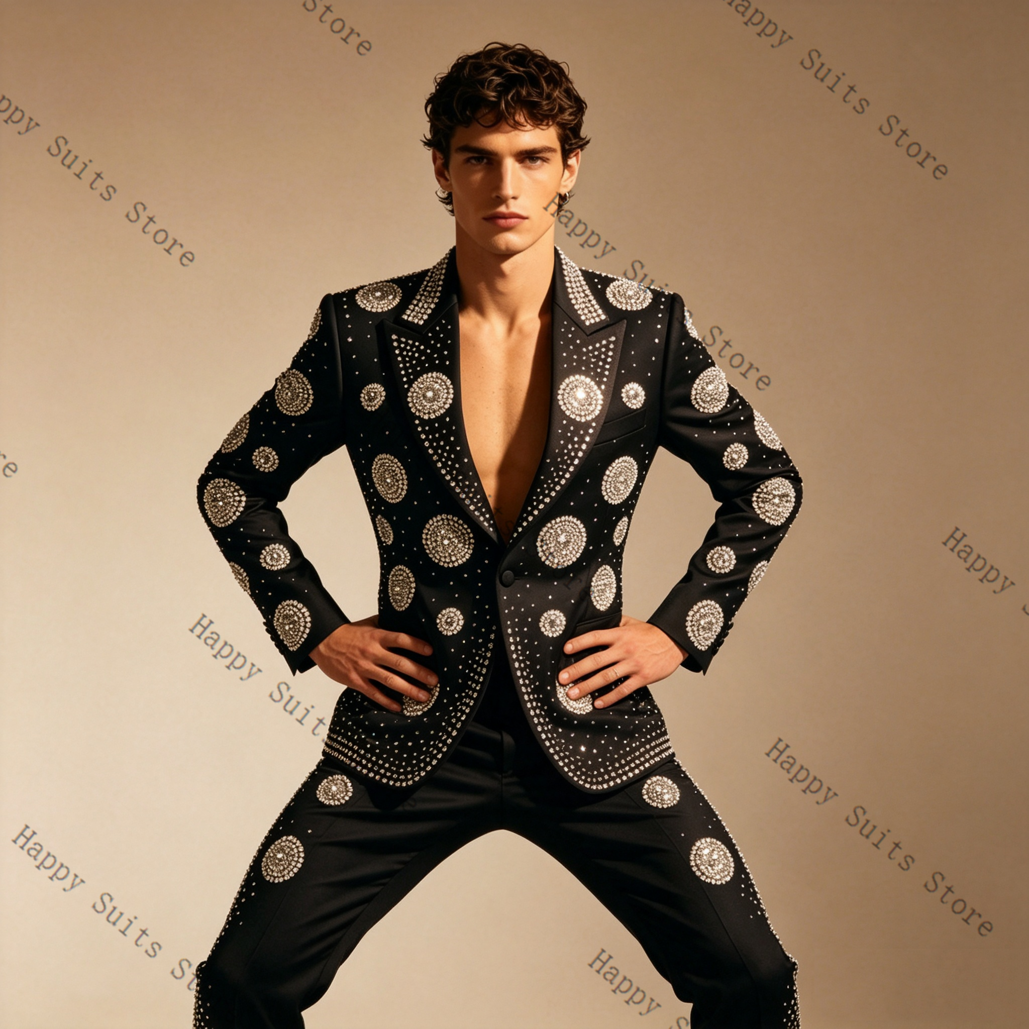Luxury Crystals Black Men Suit – обзор и цена Formal Wear Jersey For Men