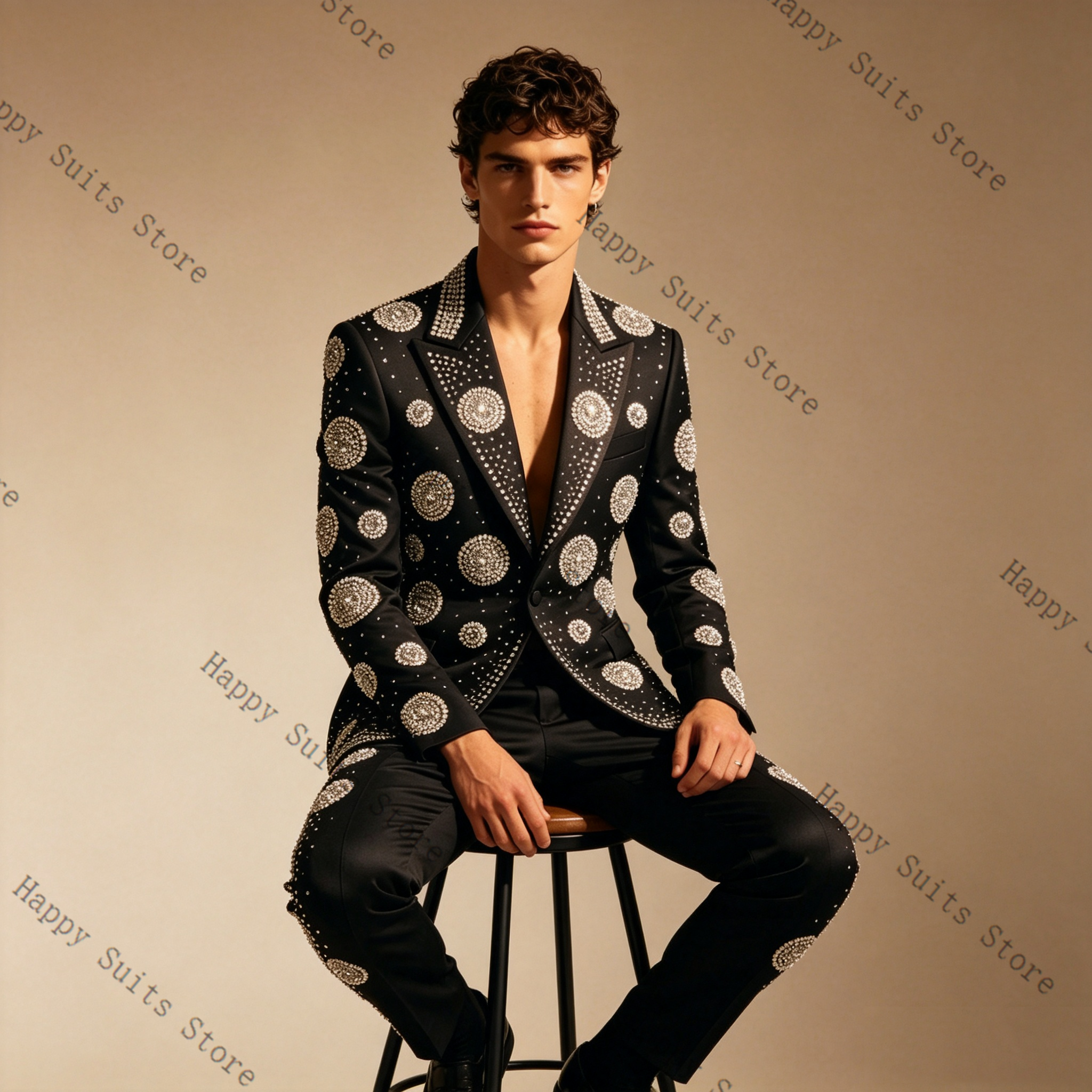 Luxury Crystals Black Men Suit – обзор и цена Formal Wear Jersey For Men