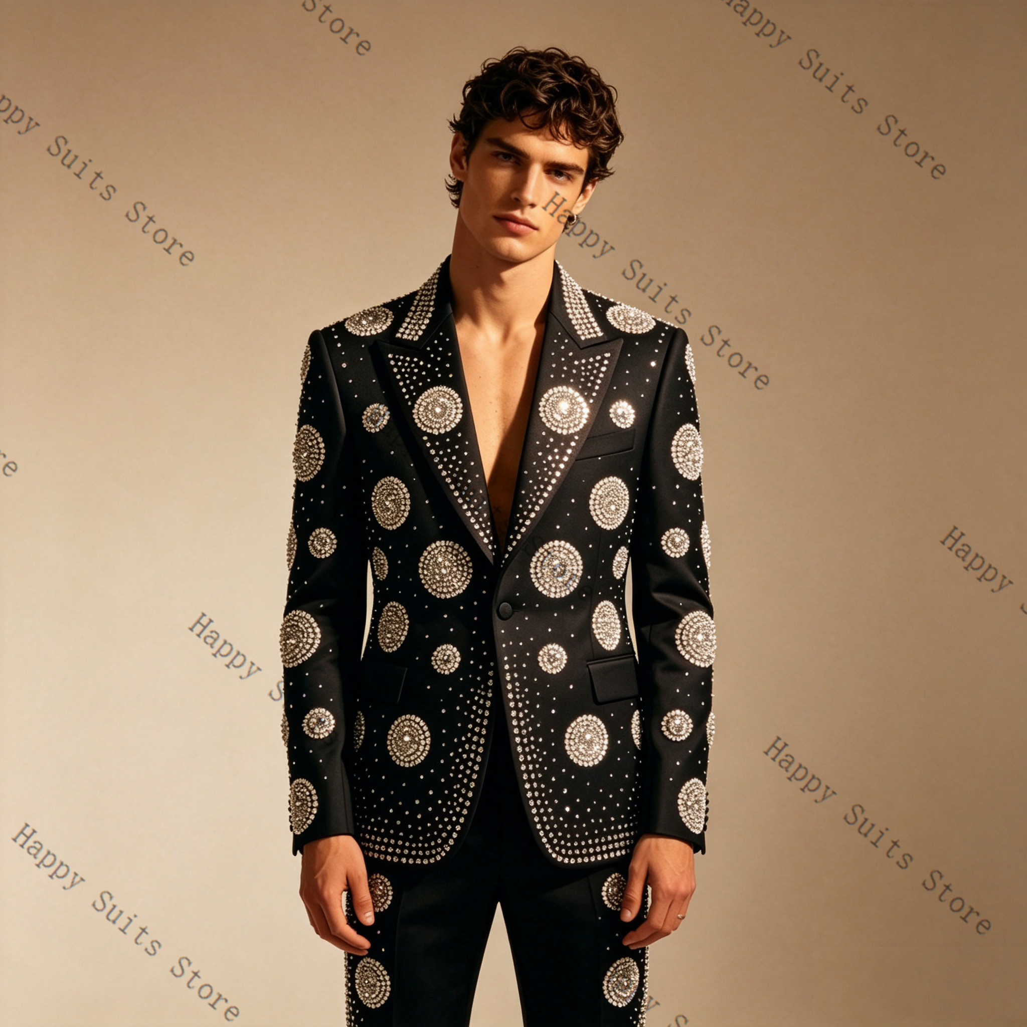 Luxury Crystals Black Men Suit – обзор и цена Formal Wear Jersey For Men