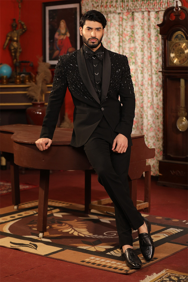 Crystals Black Men Suit Set 2  – обзор и цена Formal Wear Jersey For Men