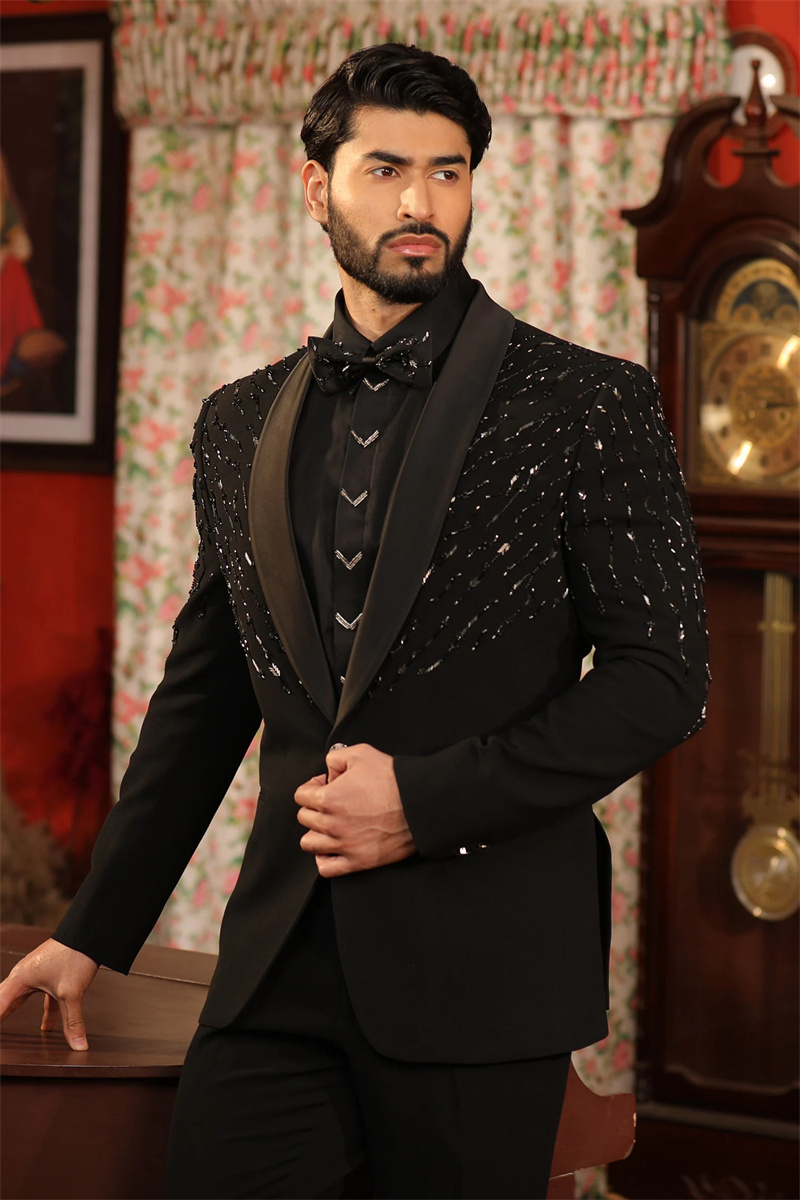 Crystals Black Men Suit Set 2  – обзор и цена Formal Wear Jersey For Men