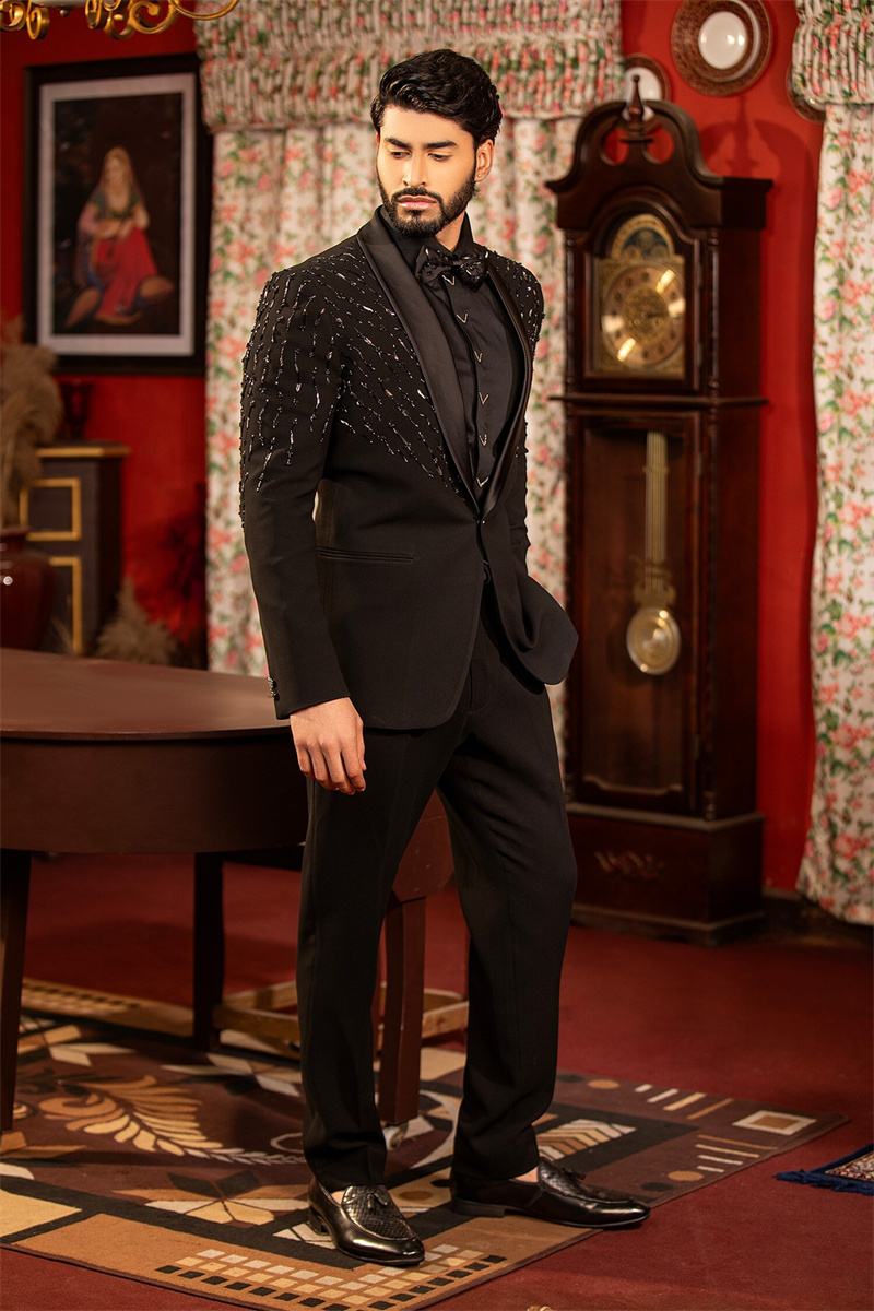 Crystals Black Men Suit Set 2  – обзор и цена Formal Wear Jersey For Men