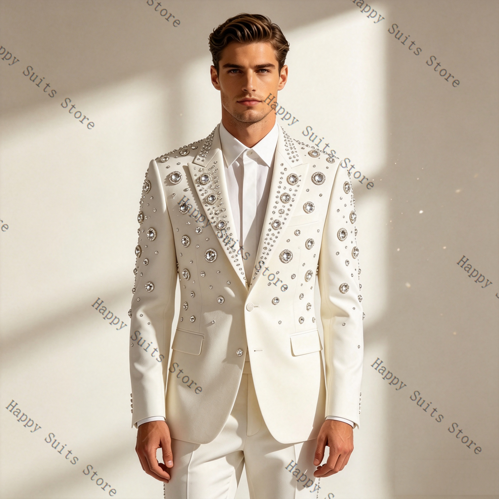 Crystals White Men Suit Set 2  – обзор и цена Formal Wear Jersey For Men