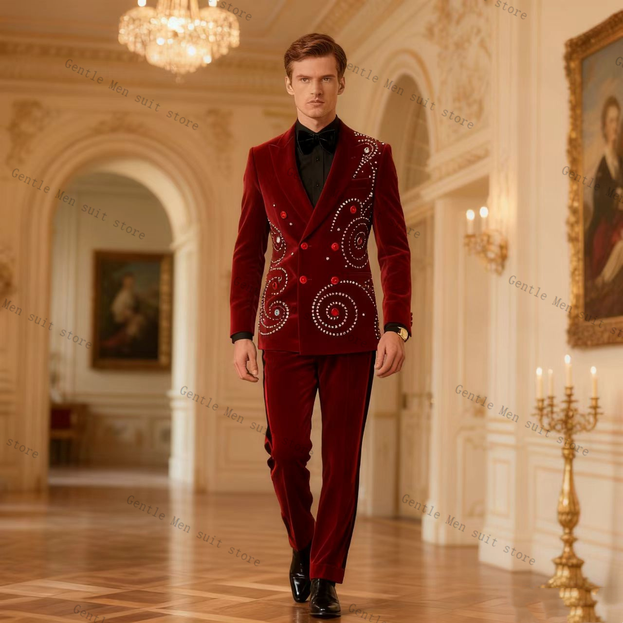 Velvet Crystal Red Men Suit Se – обзор и цена Men Formal Wear Red