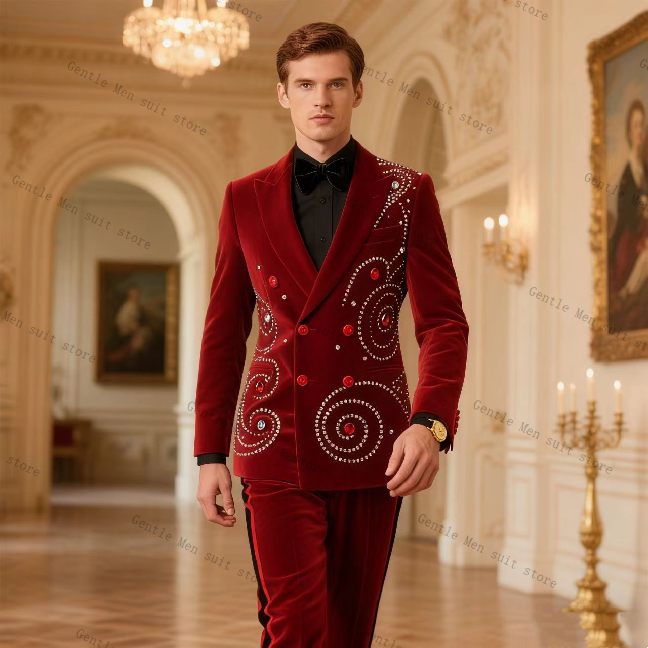 Velvet Crystal Red Men Suit Se – обзор и цена Men Formal Wear Red