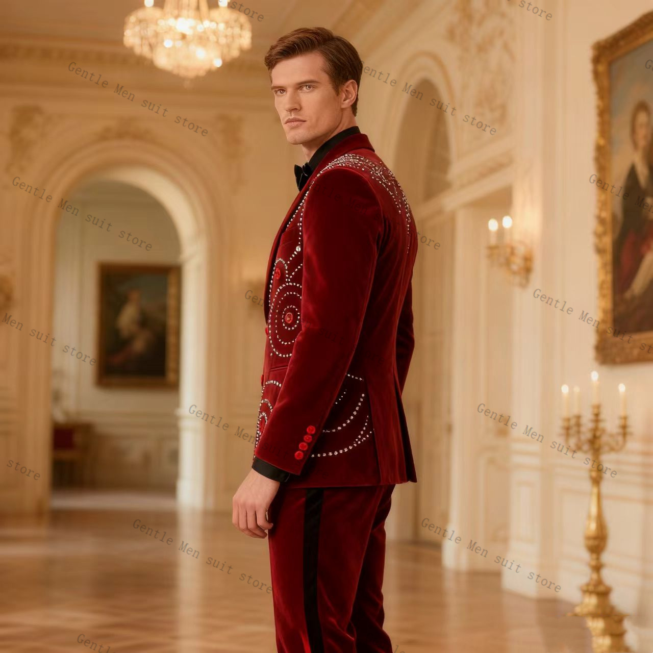 Velvet Crystal Red Men Suit Se – обзор и цена Men Formal Wear Red