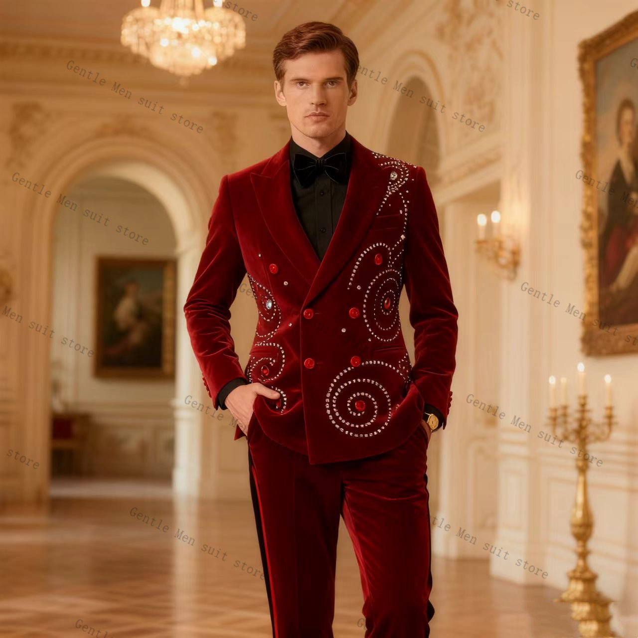 Velvet Crystal Red Men Suit Se – обзор и цена Men Formal Wear Red