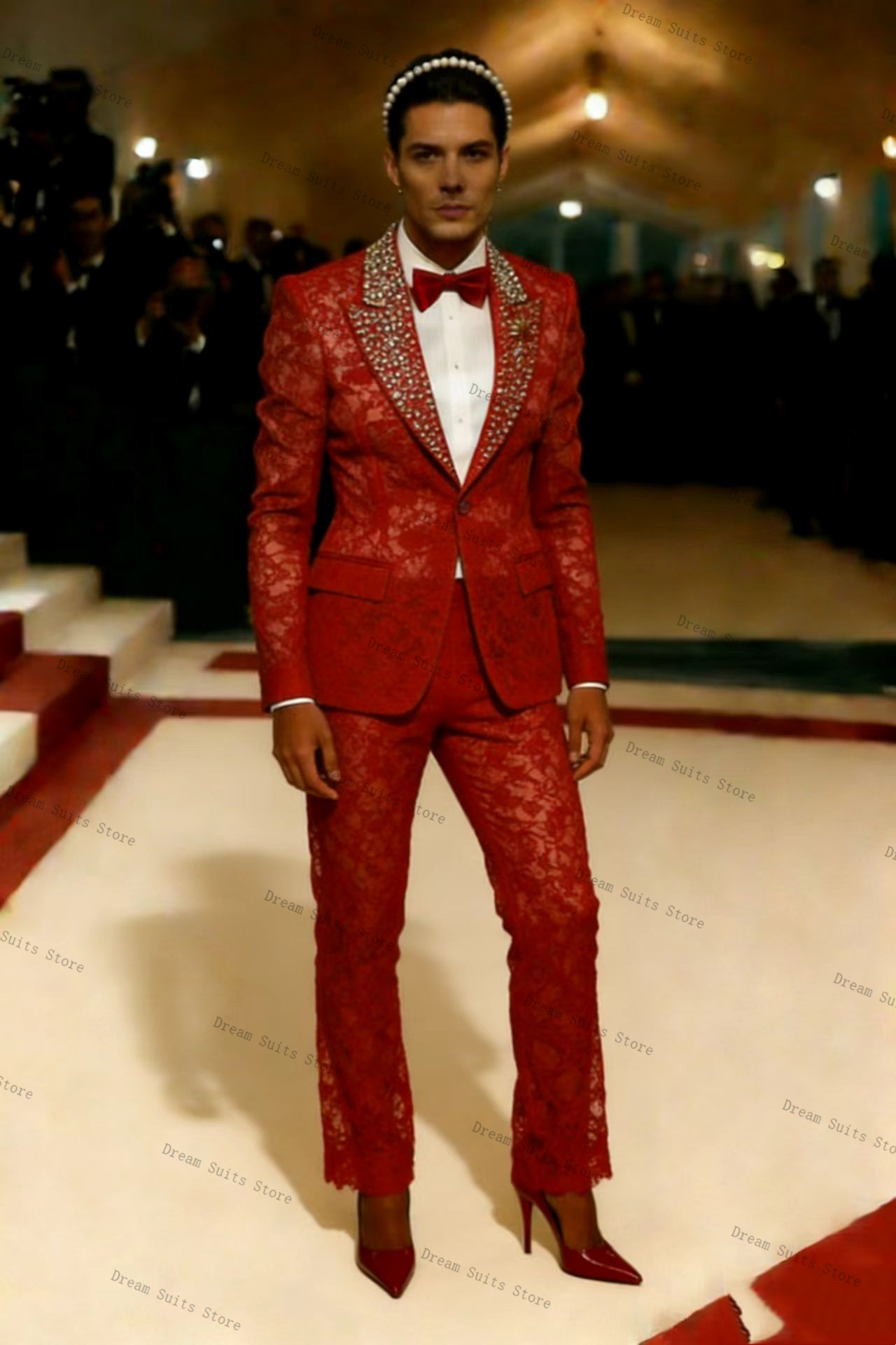 Gold Crystals Men Suit Set 2 P – обзор и цена Men Formal Wear Red