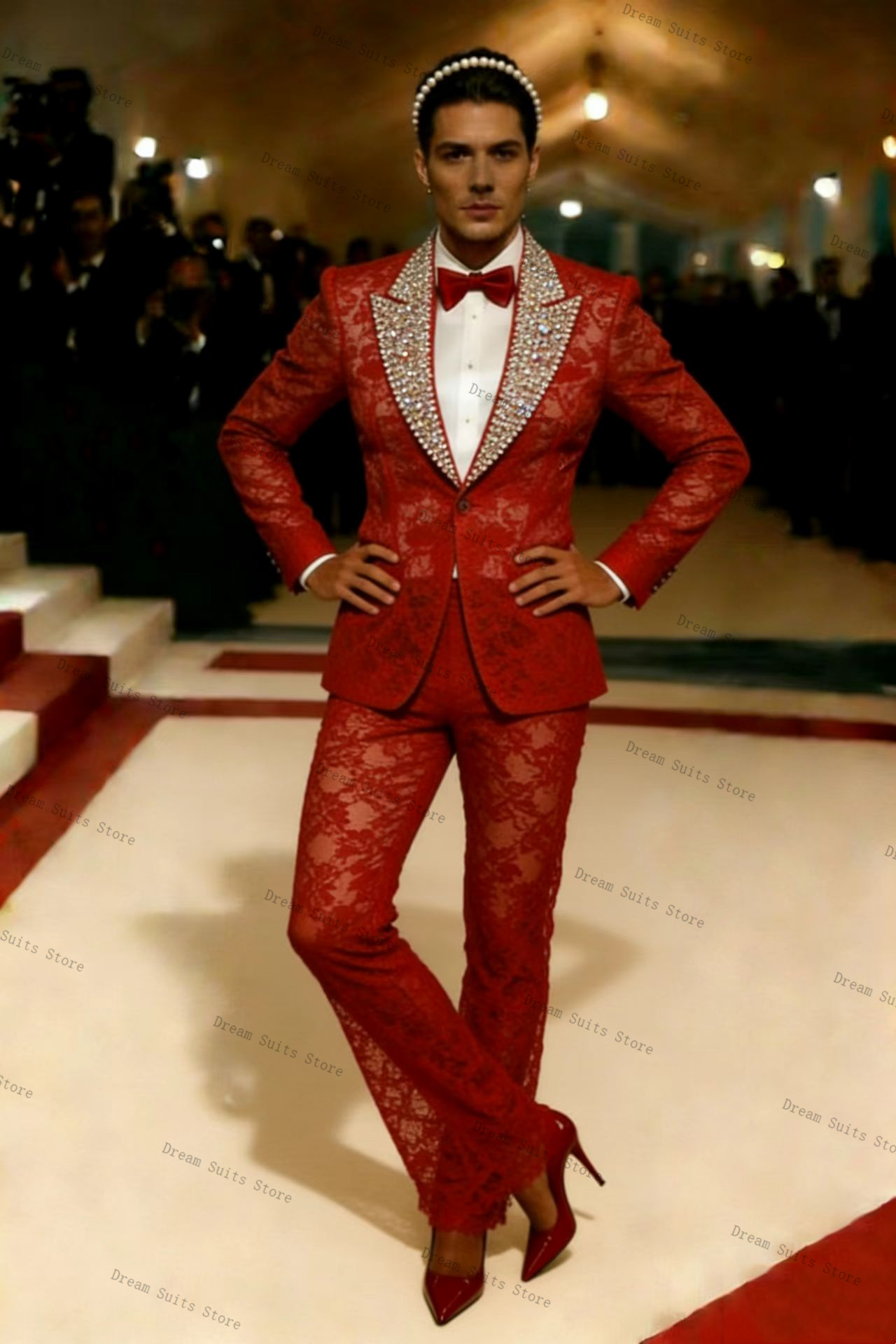 Gold Crystals Men Suit Set 2 P – обзор и цена Men Formal Wear Red