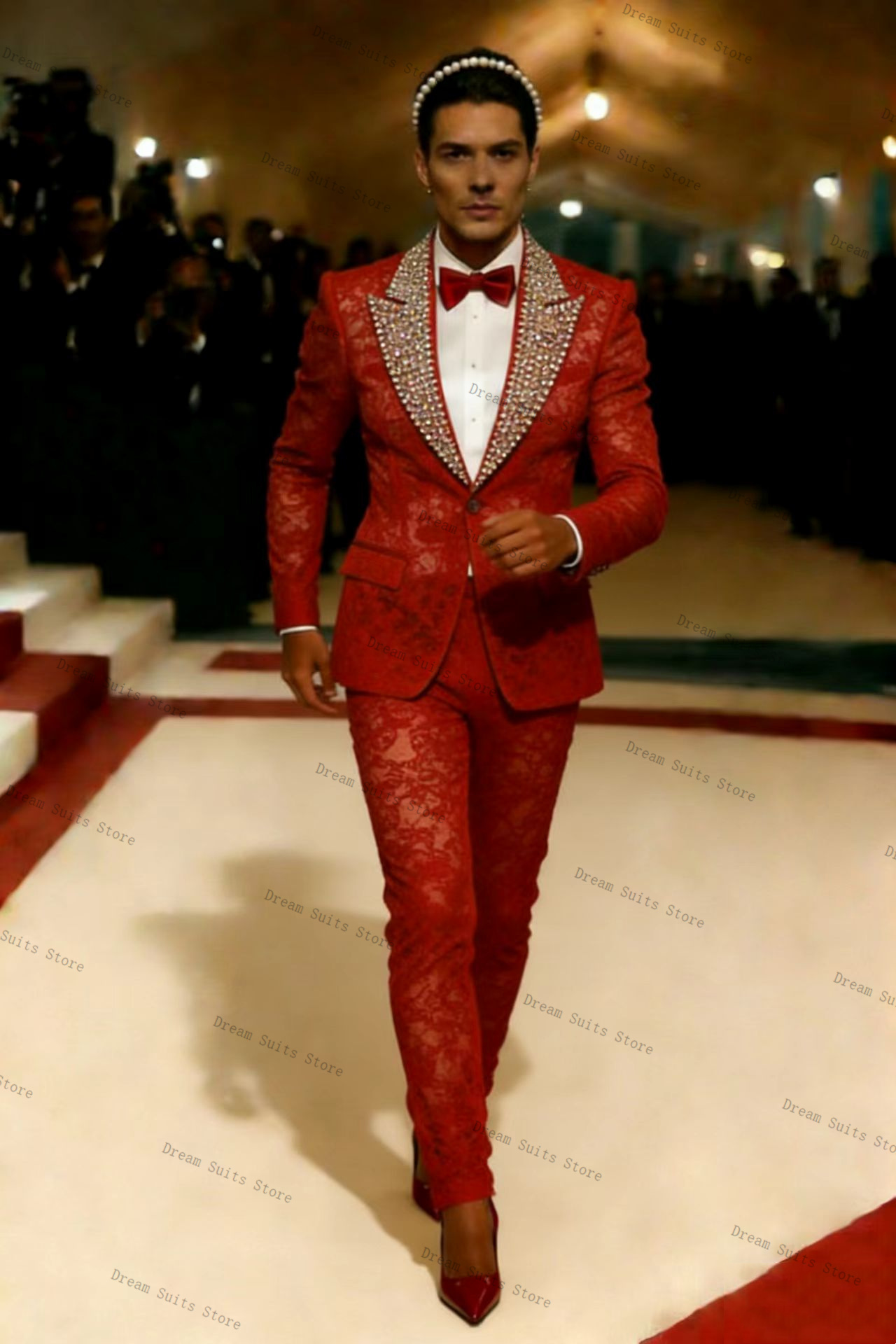 Gold Crystals Men Suit Set 2 P – обзор и цена Men Formal Wear Red